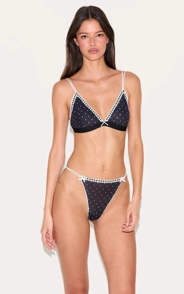 Black Polka Dot Mesh Triangle Lingerie Set