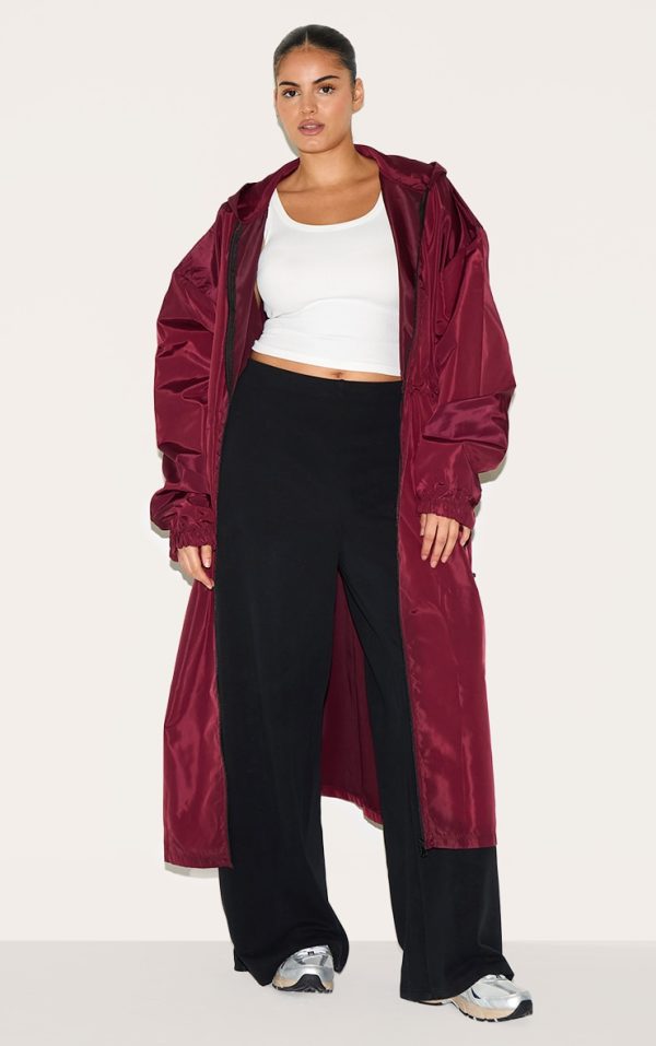 Plus Burgundy Toggle Detail Midi Windbreaker