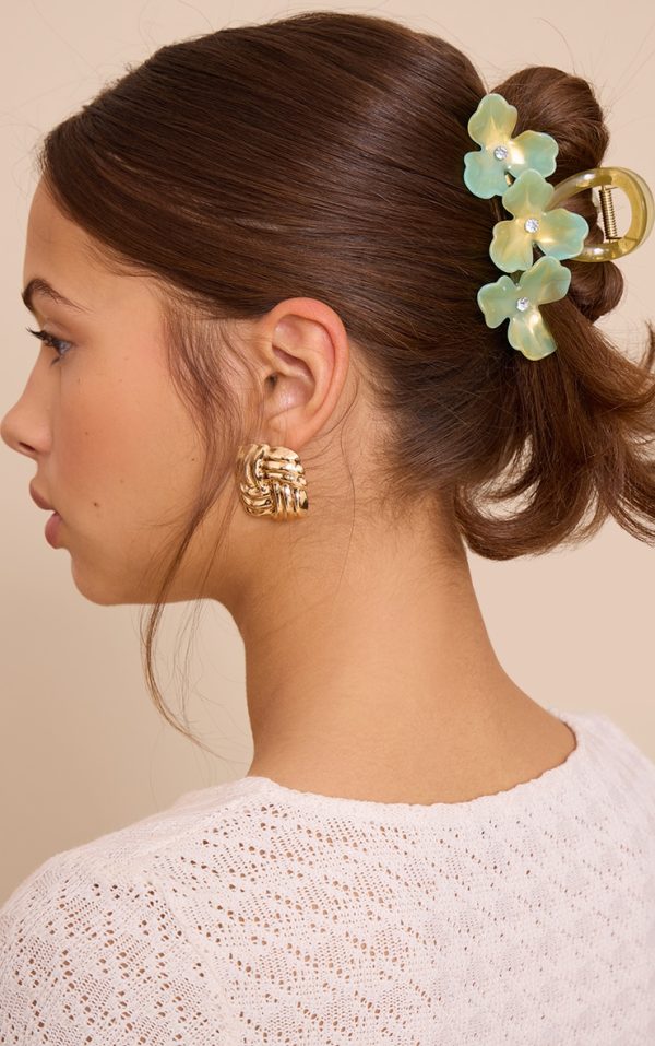 Green Dual Tone Flower Claw Clip