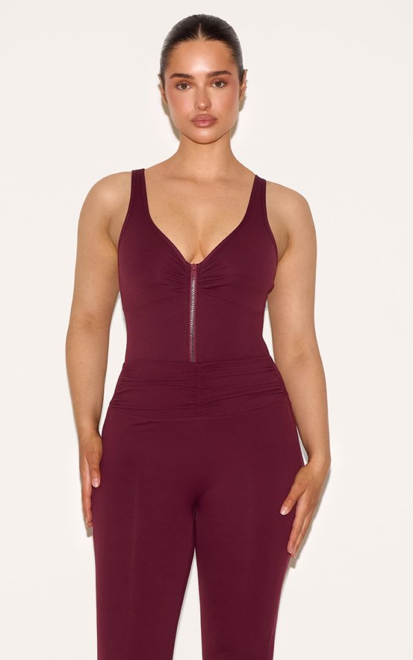 Shape Wine Active Ruched Zip Front Bodysuit