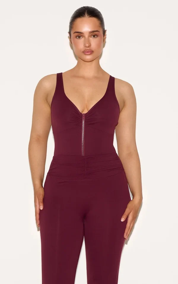 Shape Wine Active Ruched Zip Front Bodysuit