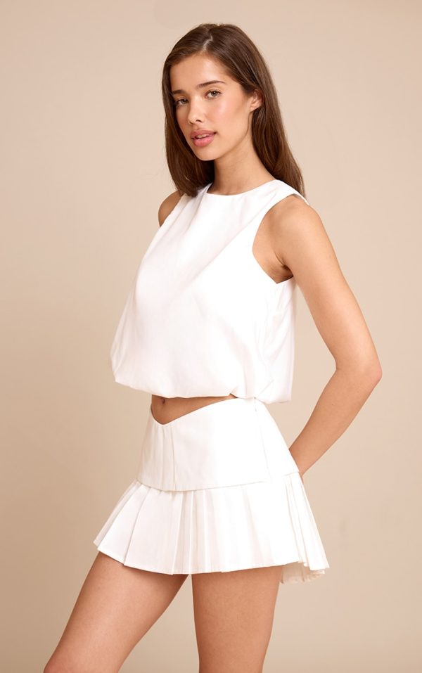 White Tailored Pleated Skort