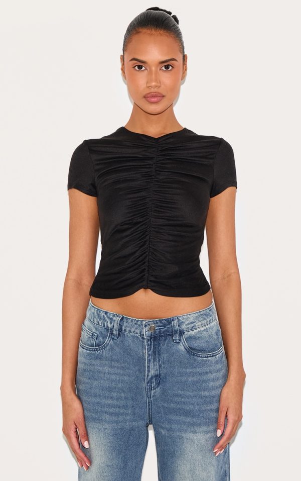 Black Contour Jersey Ruched Fitted T-shirt