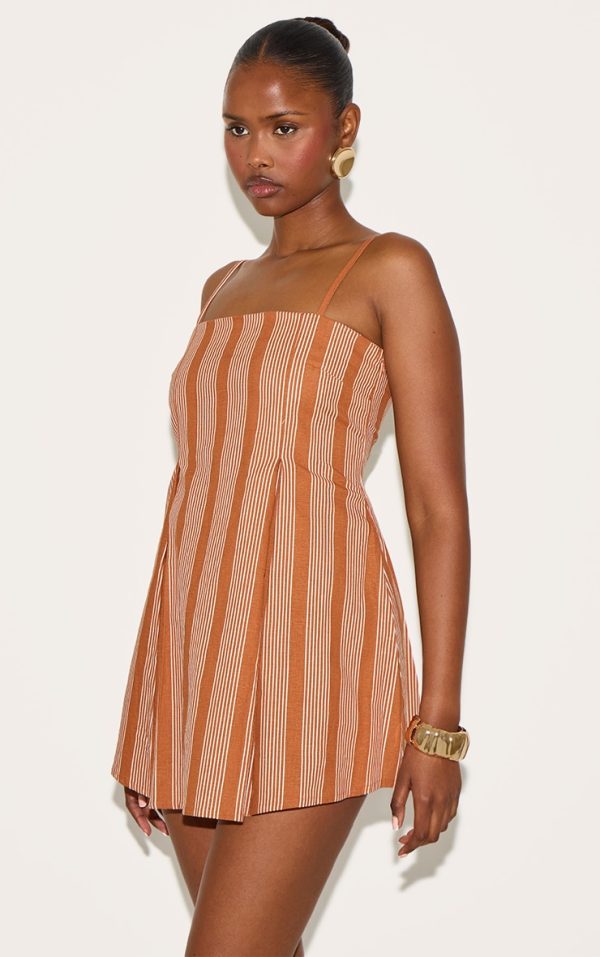 Rust Striped A-line Mini Dress