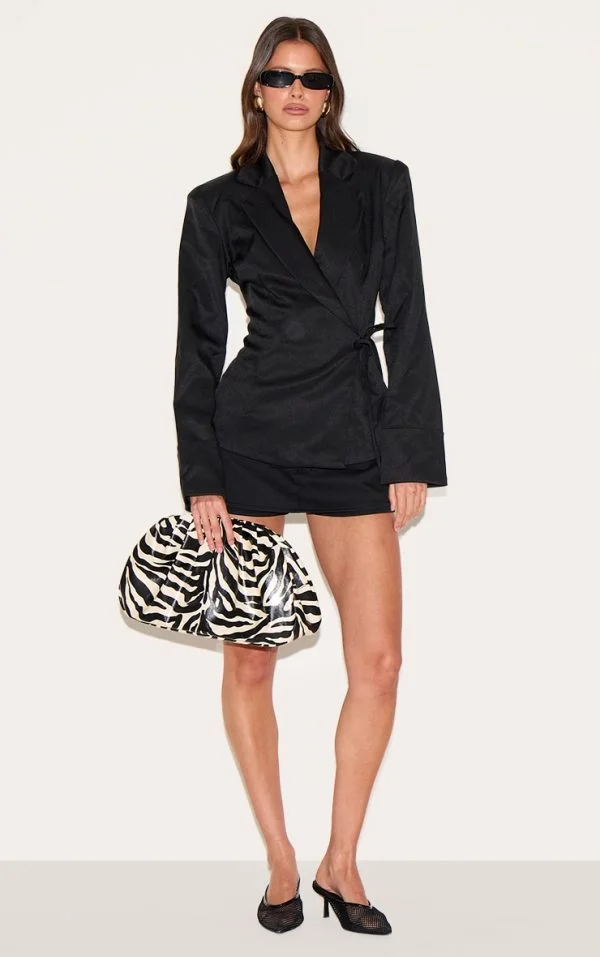 Black Fabric Tie Side Blazer