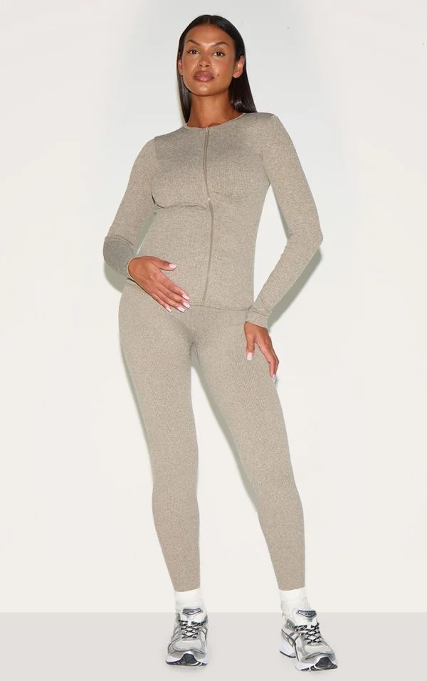 Maternity Olive Ribbed Leggings