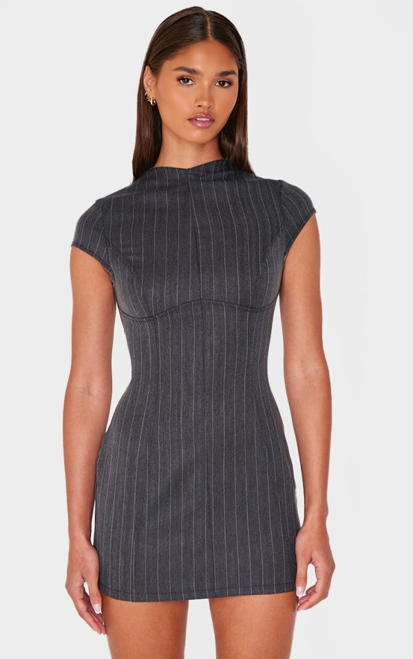 Black Cap Sleeve Seam Detail Bodycon Dress