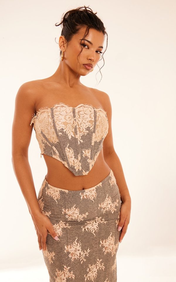 Grey Contrast Lace Detail Corset