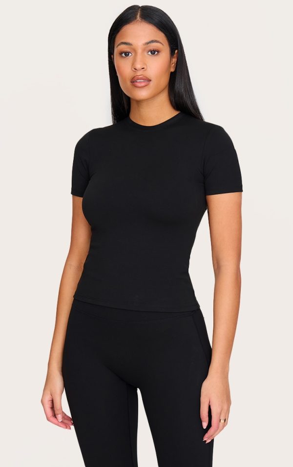 Tall Black Sculpt Longline Short Sleeved Gym Top