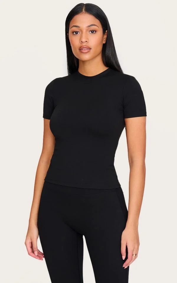 Tall Black Sculpt Longline Short Sleeved Gym Top