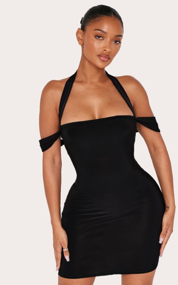 Shape Black Halter Neck Straight Neck Mini Dress