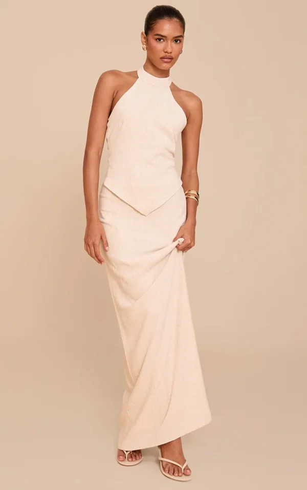 Natural Textured Floaty Mid Rise Maxi Skirt