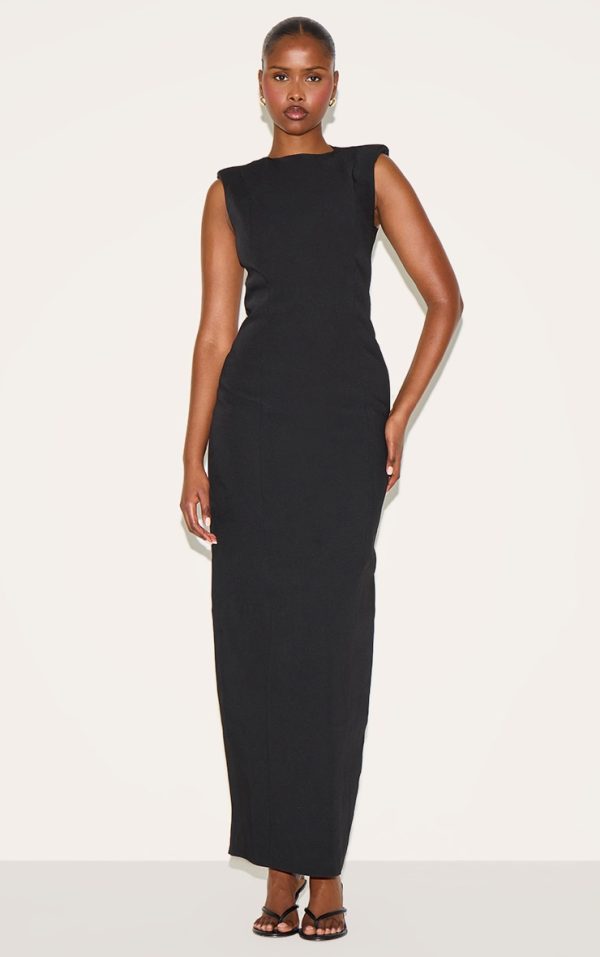 Black Woven Boat Neck Maxi Dress