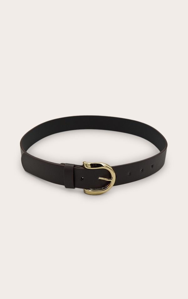 Chocolate Pu Curved D-ring Gold Buckle Belt