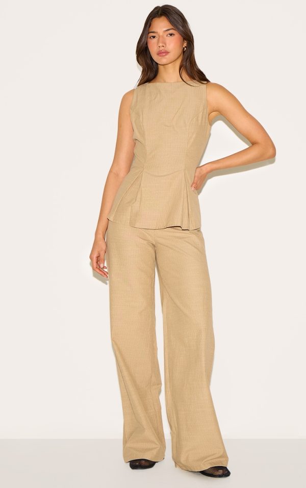 Sand Striped Cotton Wide Leg Pants