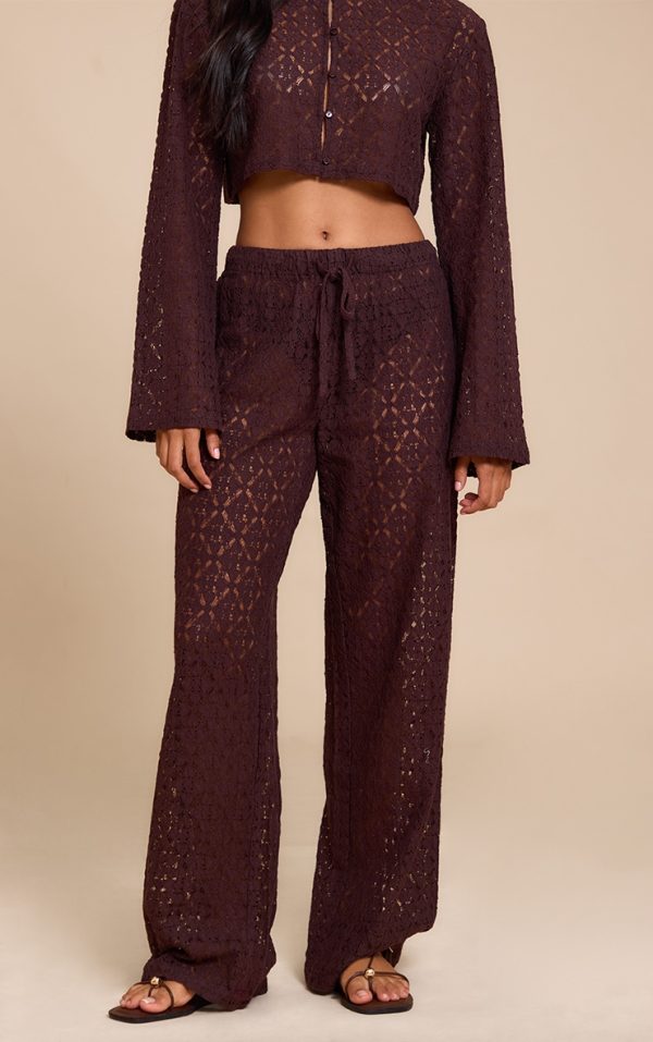 Brown Lace Straight Leg Pant