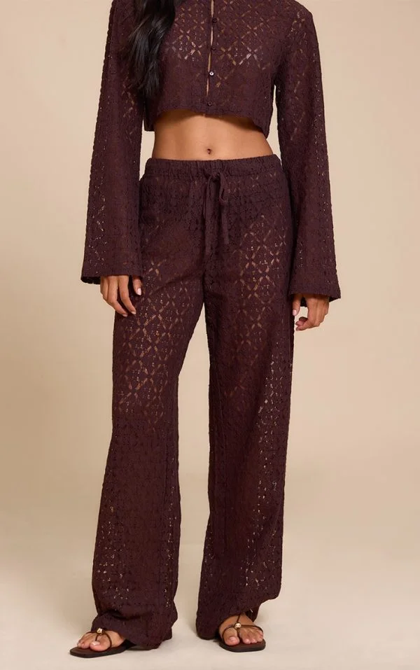 Brown Lace Straight Leg Pant