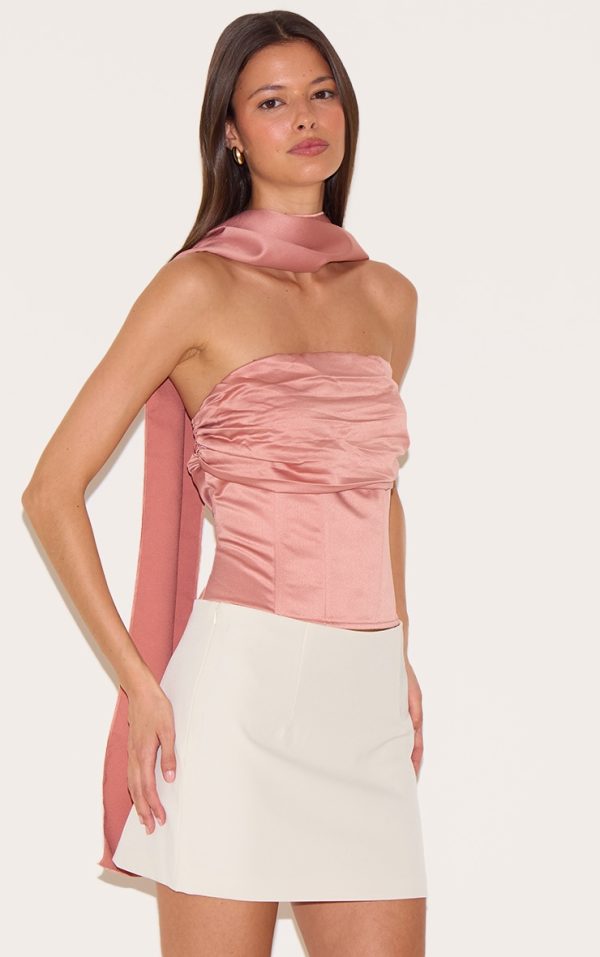 Dusty Pink Ruched Scarf Detail Corset