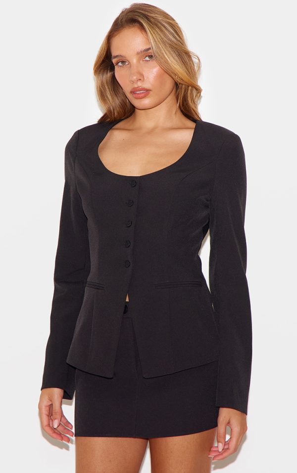 Black Tailored Woven Button Up Blazer