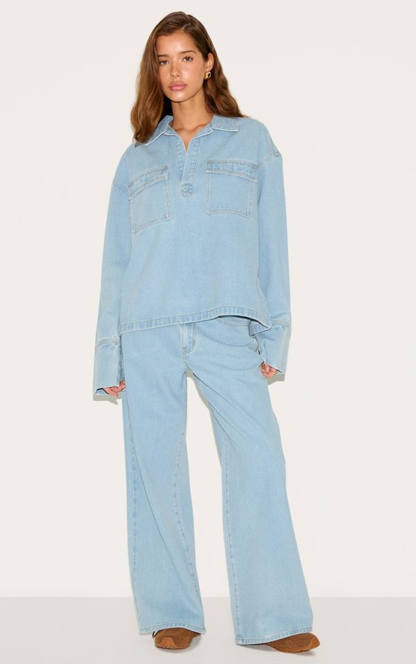 Light Blue High Waist Wide Leg Jeans