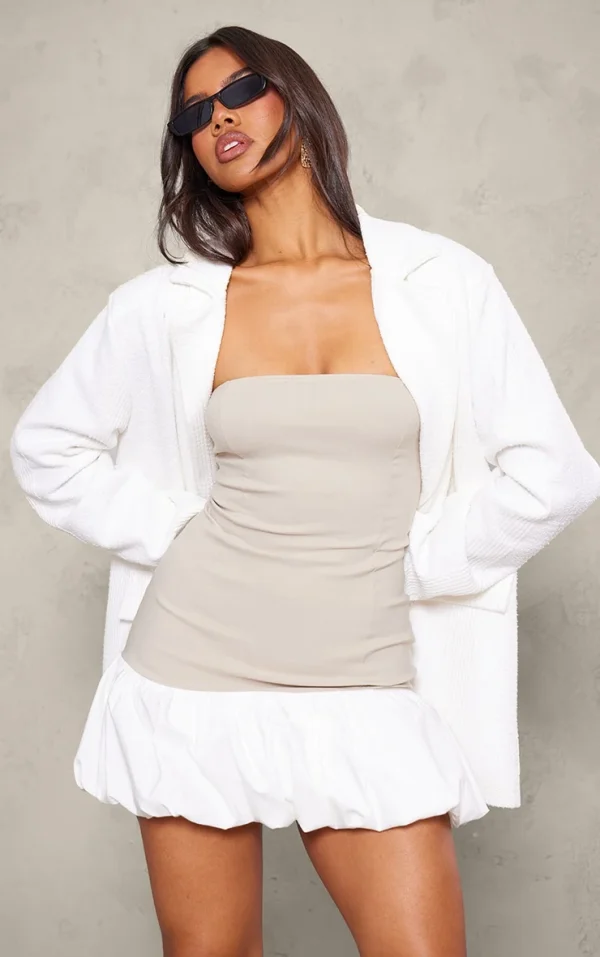 Stone Bandeau Puff Hem Mini Dress