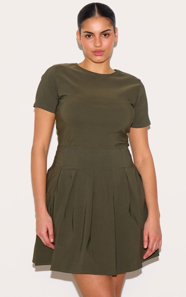 Plus Khaki Pleat Hem Detail Tailored Mini Dress
