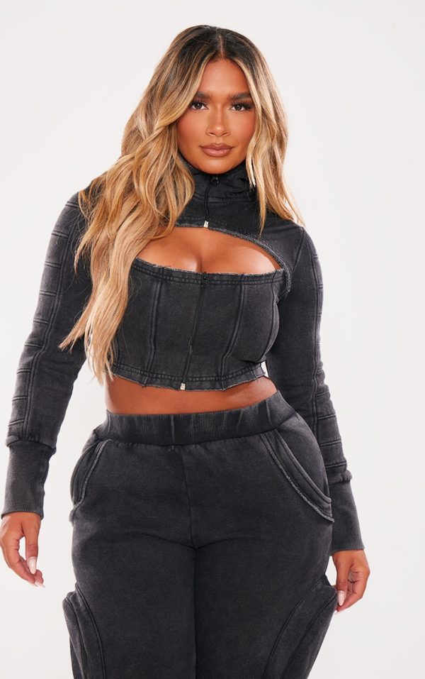 Shape Charcoal Washed Sweat Cut Out Hoodie
