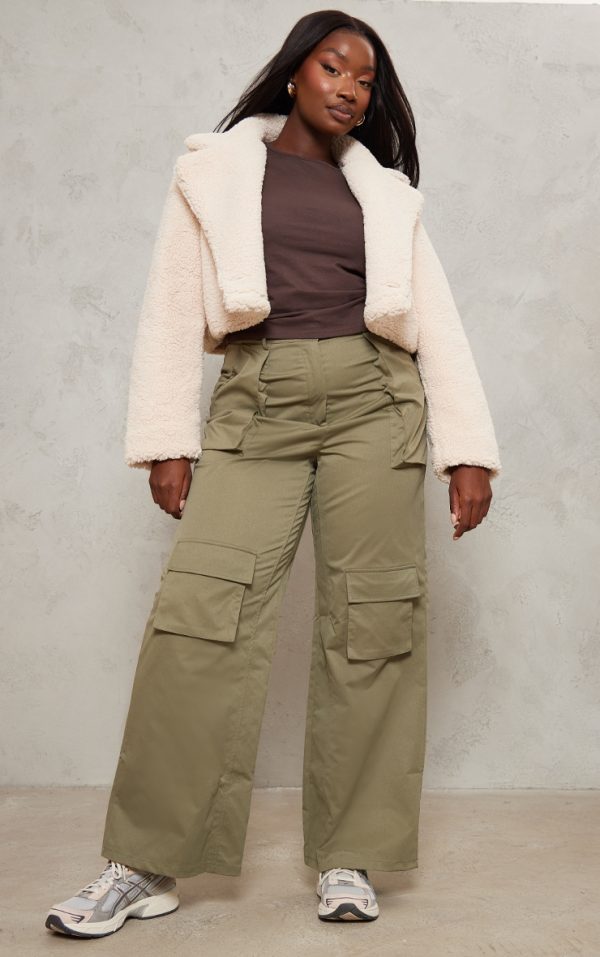 Plus Cream Teddy Fur Button Cropped Coat
