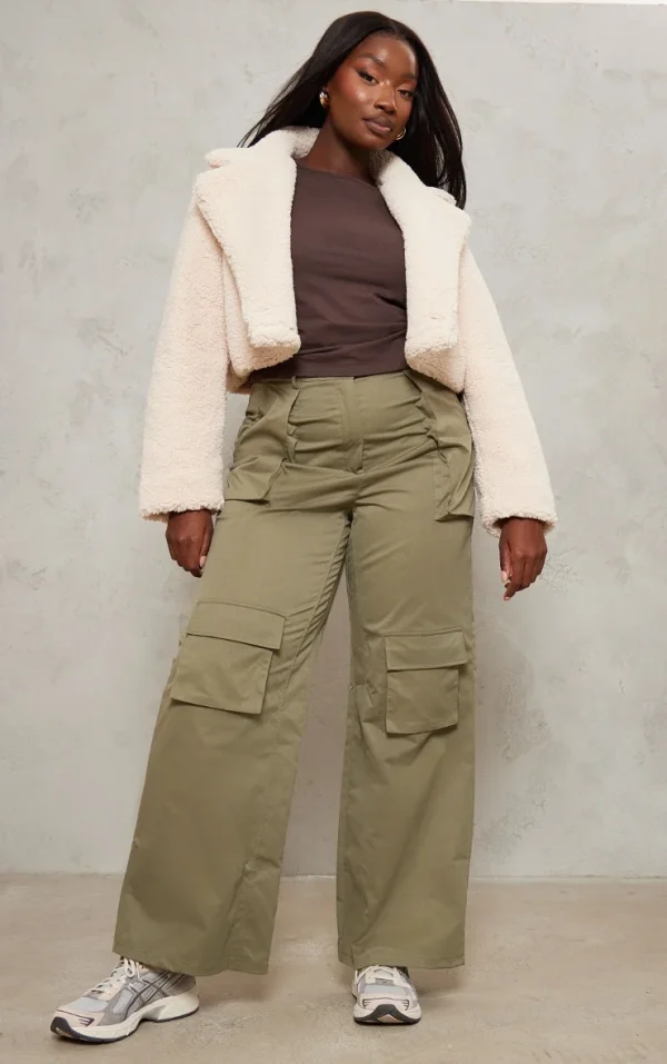 Plus Cream Teddy Fur Button Cropped Coat