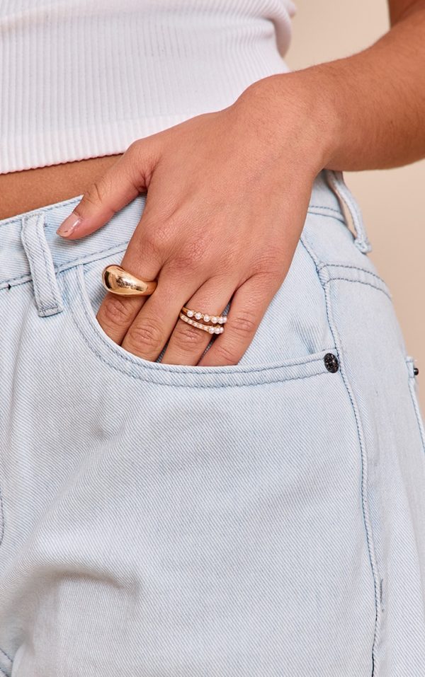Gold Layered Ring Multipack With Pearl Detail