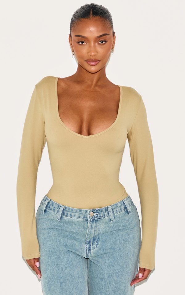 Shape Stone Sculpted V Neck Long Sleeve Bodysuit