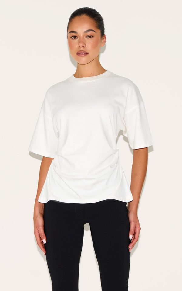 Cream Ruched Side Detail T Shirt