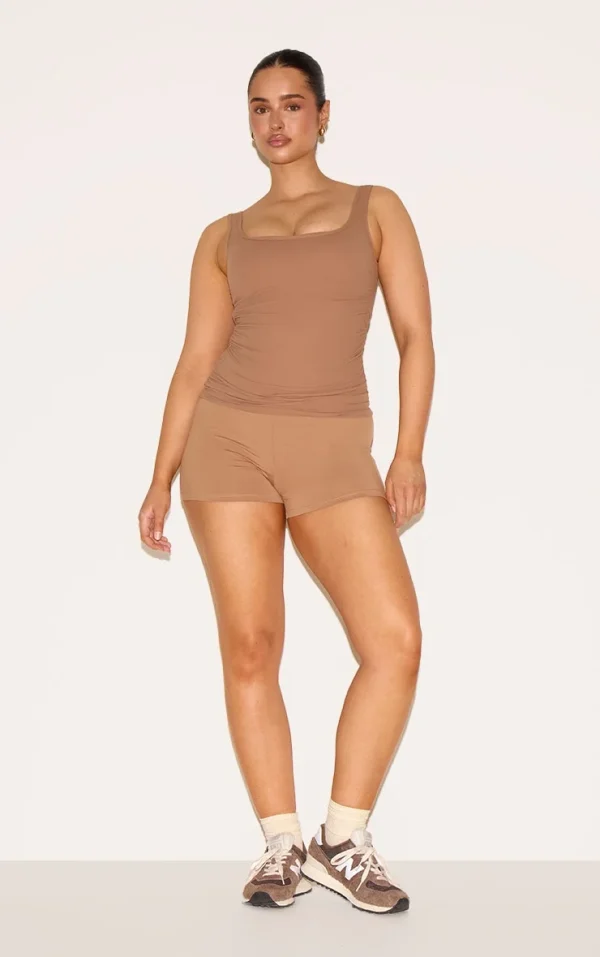 Shape Taupe Active Ruched Side High Waisted Biker Shorts