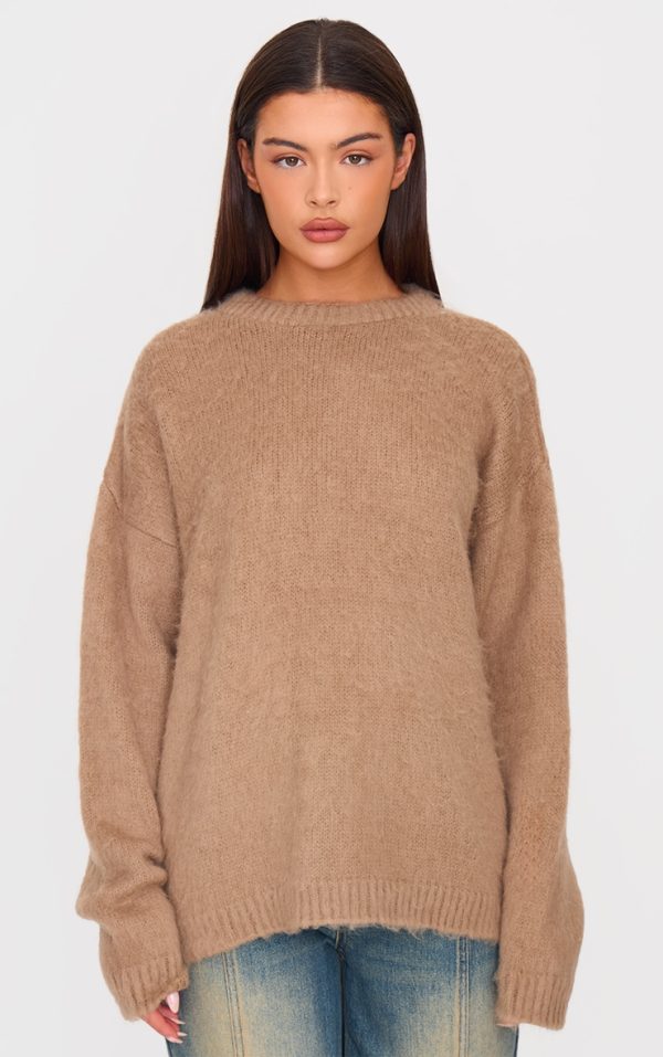 Taupe Fluffy Knit Oversized Sweater
