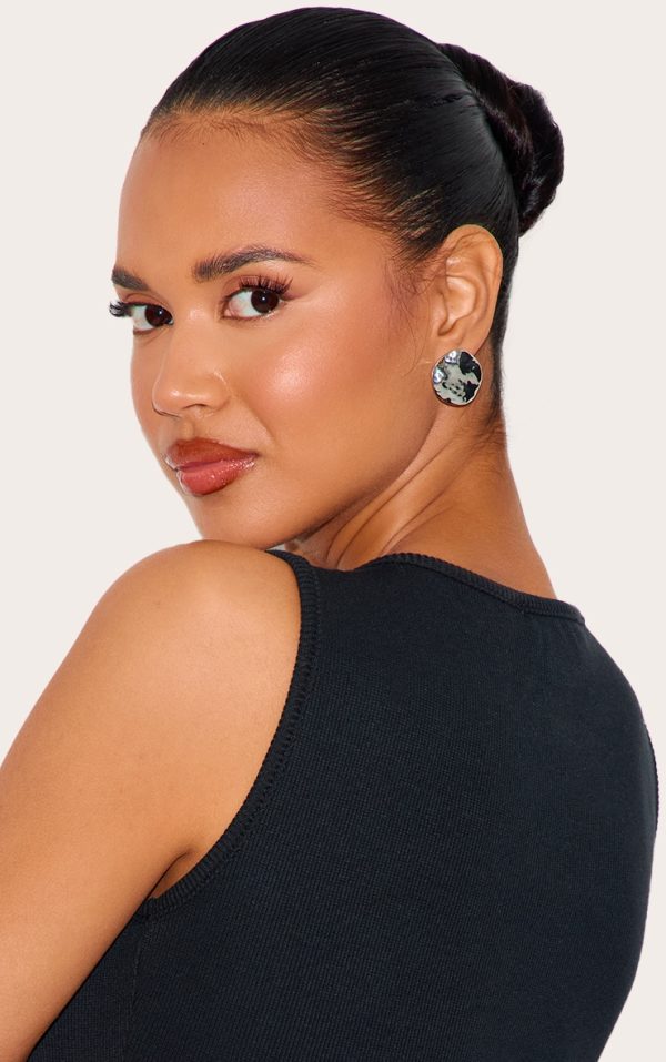 Silver Molten Round Stud Earrings