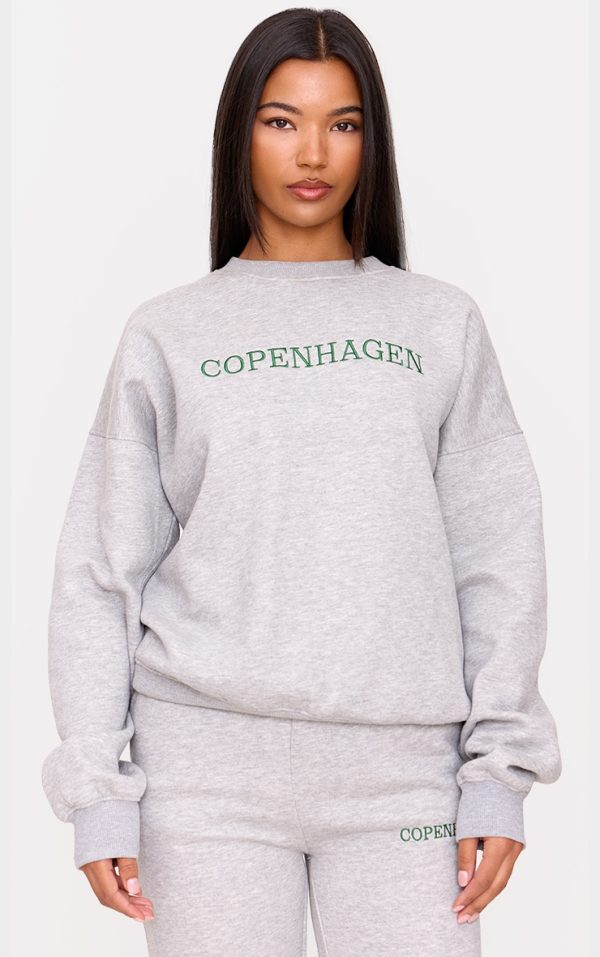 Ash Grey Oversized Copenhagen Embroidered Sweatshirt
