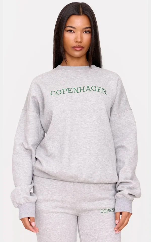 Ash Grey Oversized Copenhagen Embroidered Sweatshirt