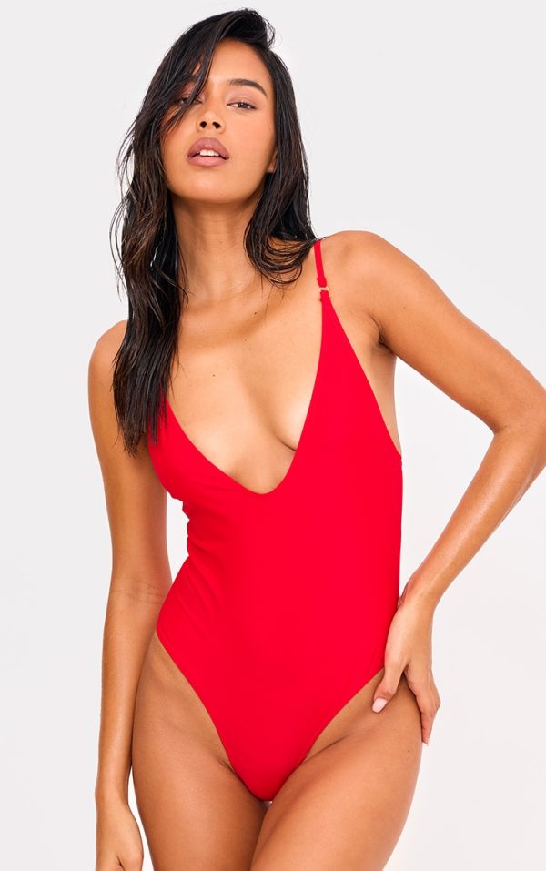 Red Basic Low Scoop Swimsuit