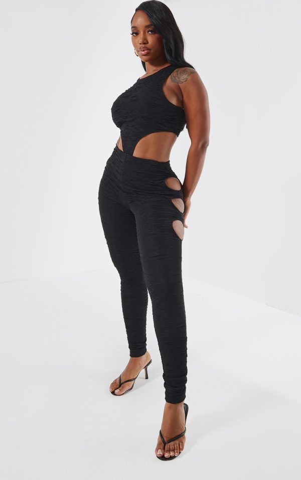 Shape Black Textured Cut Out Leggings