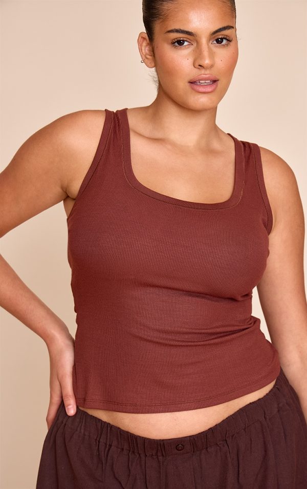 Plus Chocolate Soft Rib Scoop Neck Vest Top