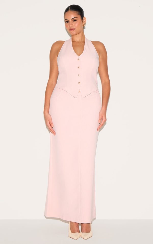 Plus Light Pink Tailored Woven Maxi Skirt