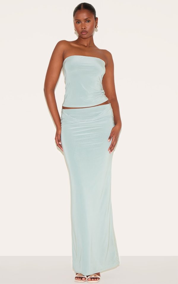 Sage Double Layer Slinky Maxi Skirt
