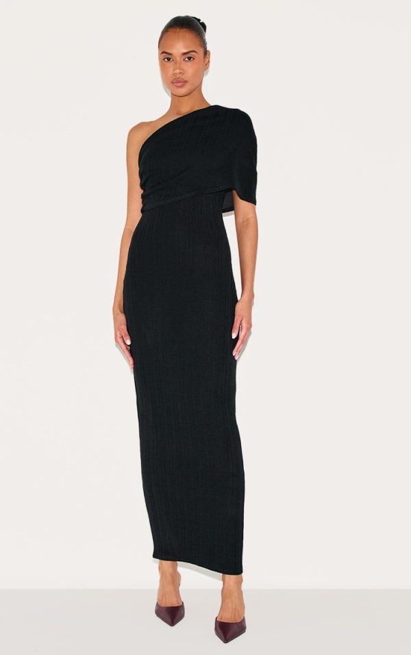 Black Textured Extreme Bardot Maxi Dress