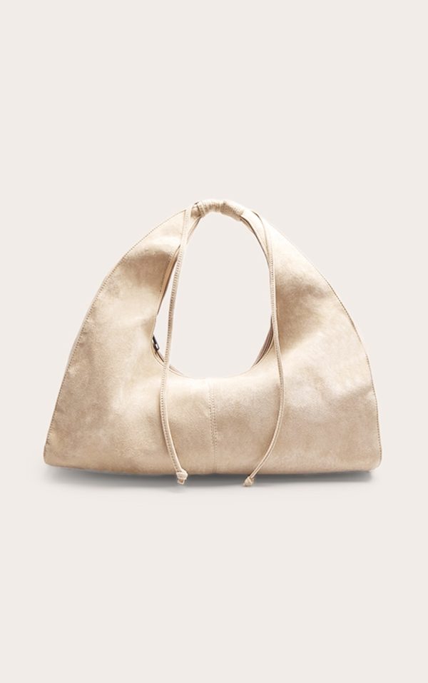 Stone Faux Suede Slouchy Shoulder Bag