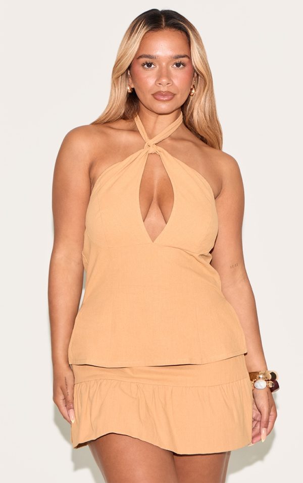 Shape Peach Linen Look Halterneck Top