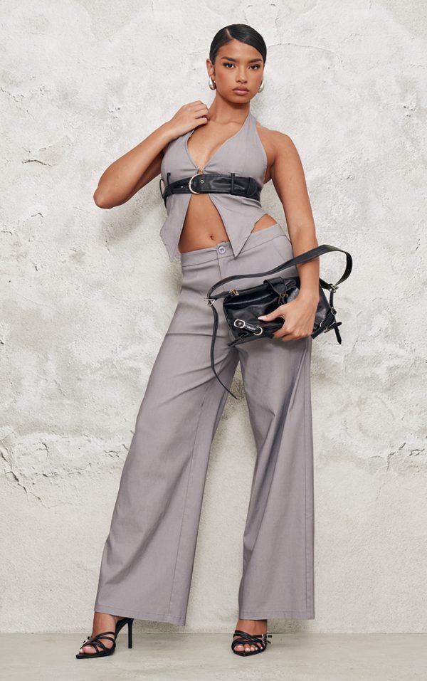 Grey Tailored Wide Leg Pants