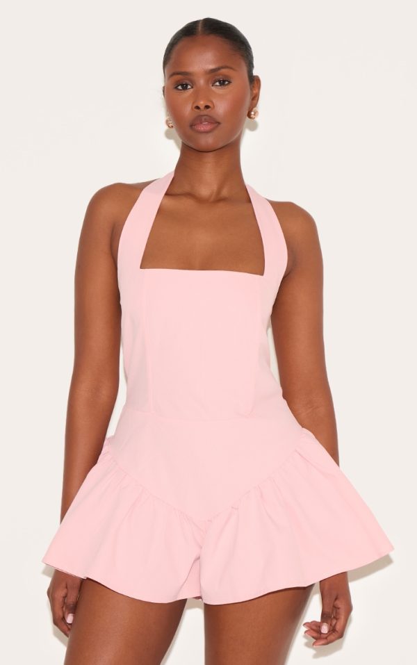 Pale Rose Square Neck Drop Waist Floaty Romper