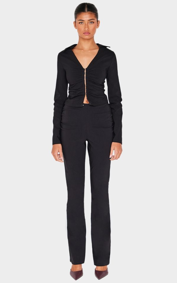 Black Stretch Woven Ruched Bum Skinny Flare Pants