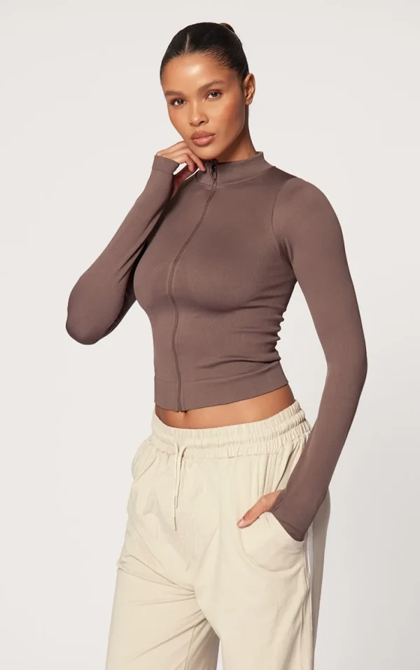 Chocolate Seamless Active Zip Jacket