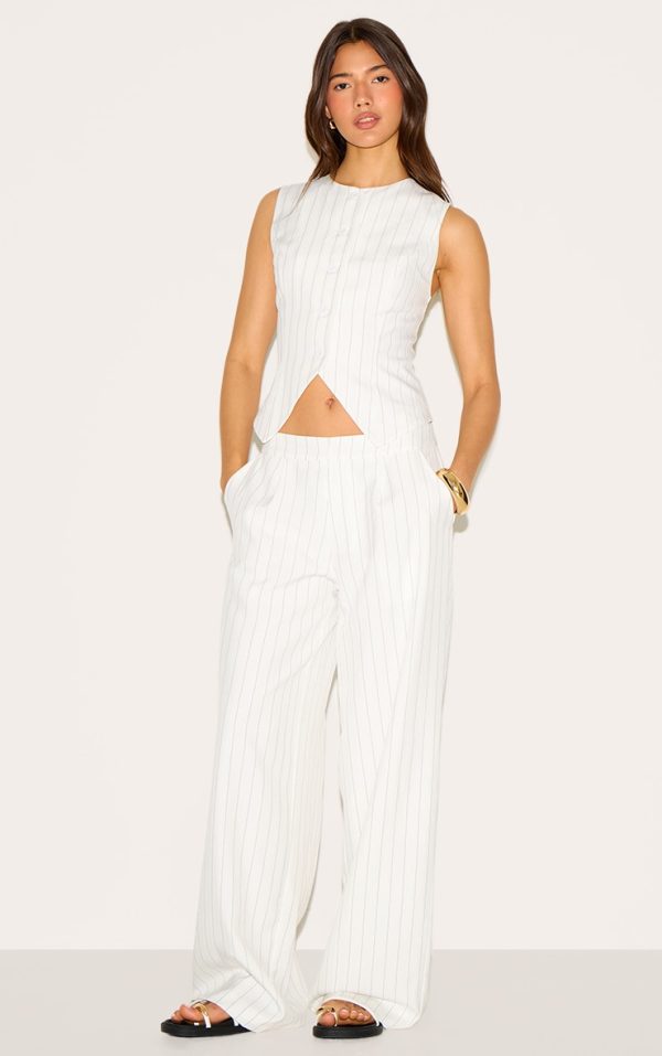 White Tailored Woven Pinstripe Wide Leg Pants